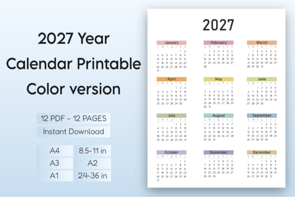 2027 Year at a Glance: The Color V Calendar
