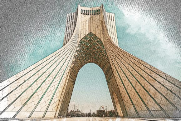 Azadi Tower View Color Sketch: A Celebration of Tehran's Spirit