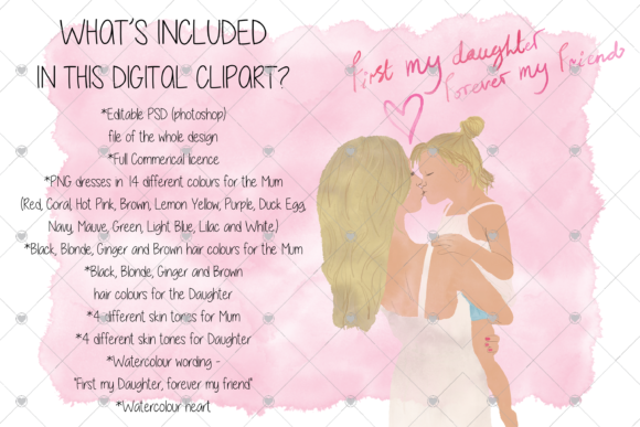 Celebrate Mum & Daughter with Watercolour Clipart