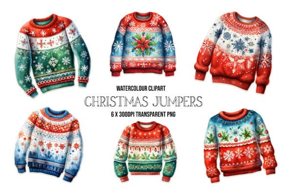 Christmas Jumper Watercolour Clipart: Festive Charm for Your Projects