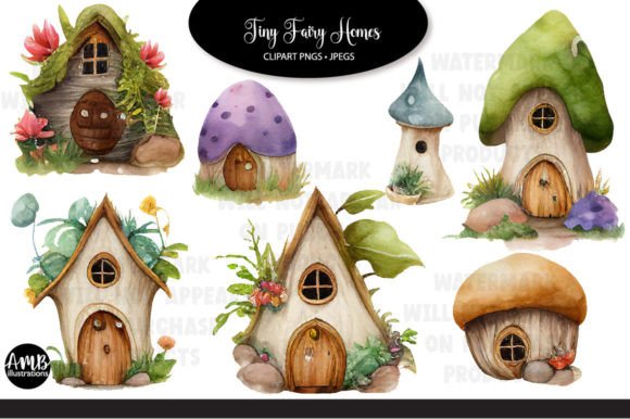 Enchant Your Projects with Tiny Fairy Homes Watercolour Clipart