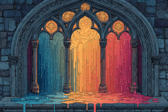 Gothic Cathedral Color Drip Art: A Bold Visual Statement