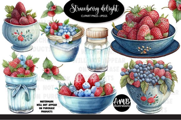 Strawberry Delight Watercolour Clipart for Designers